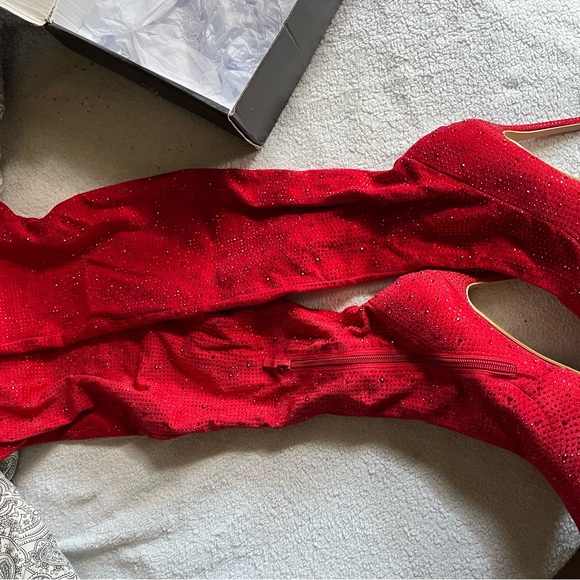 Red Rhinestone Heeled Boots - Picture 2 of 4